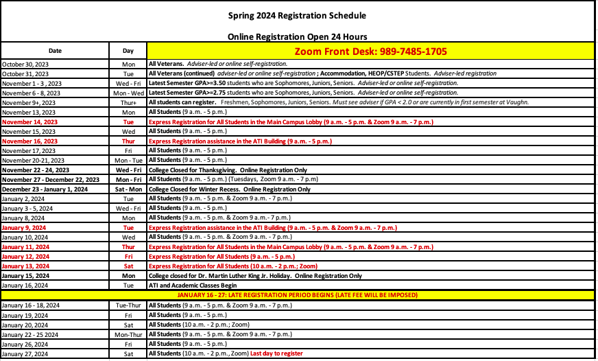 Spring 2024 Registration Dates Vaughn College