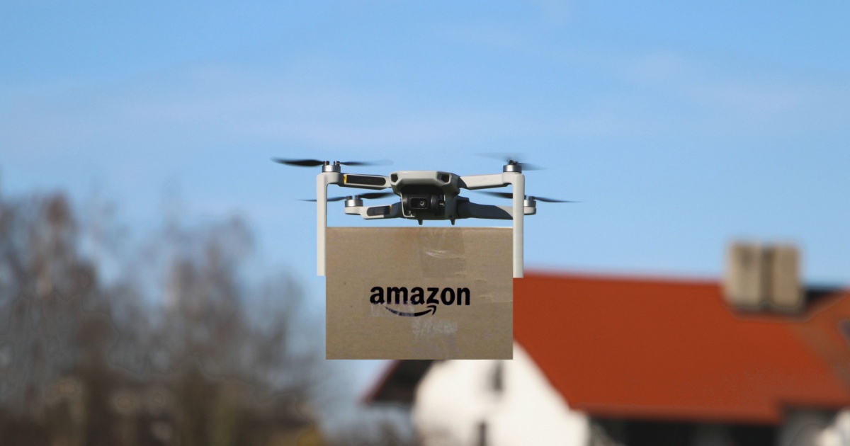 Amazon delivering package via drone